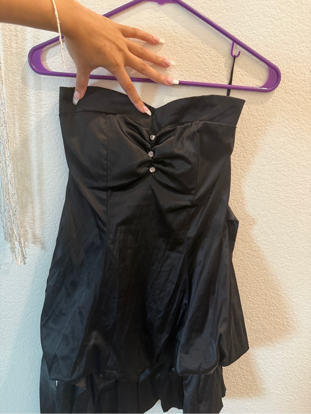 Strapless Black Satin Party Dress